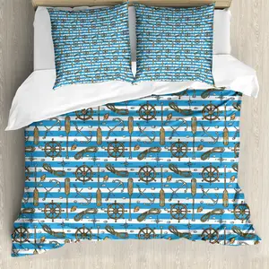 Пододеяльник ABAKUHAUS в морском стиле, круизный лайнер Regatta, с защитой от клещей, подходит для аллергиков, с наволочками, 155 см x 220 см - 80 x 80 см, коричневый, синий, белый Abakuhaus