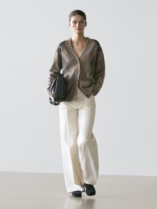 Шерстяной вязаный кардиган с узором аргайл Massimo Dutti, mole brown