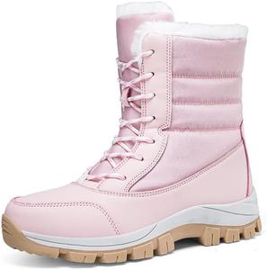 Зимние женские ботинки, снежные ботинки, водонепроницаемые, с меховой подкладкой, высокие, теплые утепленные обувь для прогулок на улице, противоскользящие зимние ботинки для холодной погоды Qacksv, Pink