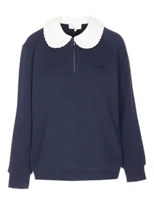 Свитшот с вышивкой и воротником-«кукольным» Shushu/Tong, синий