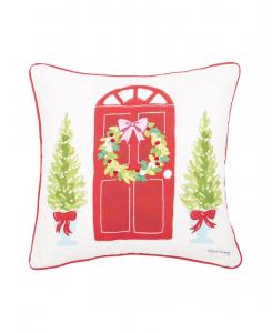 Декоративная подушка на дверь с принтом и вышивкой в виде рождественского венка, 45 см x 45 см C&F Home, Red