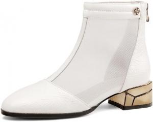 Женские ботильоны TinaCus с круглым носком из лакированной кожи и сетки, ручной работы, с низким массивным каблуком и застежкой-молнией на спине, повседневные, Beige