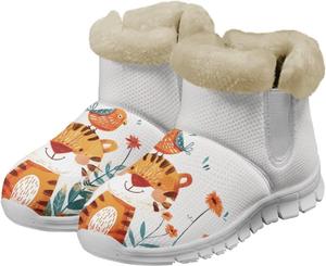 Женские зимние ботинки с меховой подкладкой, на шнуровке, комфортные, теплые, с противоскользящей подошвой, короткие ботинки для улицы и прогулок, размер US 6-12 Qoiuvncy, Cute Tiger And Bird