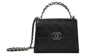 CHANEL Сумка через плечо из зерненой кожи коровы с клапаном, черная, модель Women's Black