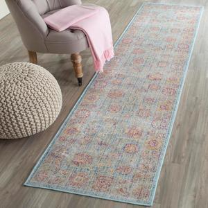Ковер-дорожка SAFAVIEH, 67 x 244 см, Sevilla Collection, Light Blue & Multi, винтажный дизайн с эффектом потертости из вискозы, идеально подходит для помещений с высокой проходимостью в гостиной, спальне (SEV812C)