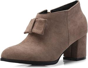 Женские ботильоны VOKLIN с круглым носком и бантом, замшевые, на молнии, с массивным средним каблуком, короткие праздничные ботинки, Khaki-Velvet Lined