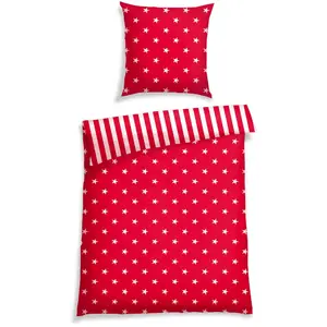 Двустороннее постельное белье Schiesser «Звезды и полосы из мягкого хлопка со звездным принтом», MADE IN GREEN, сертифицировано OEKO-TEX, красный