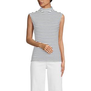 Женская майка-труба с драпированными рукавами и ребристым воротником Lands' End, цвет ivory navy stripe
