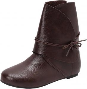 Женские широкие плоские ботинки с модным круглым носком, шнуровкой и коротким голенищем, классические винтажные широкие сапоги, удобные повседневные осенние ботильоны для ходьбы, нескользящие мягкие туфли, ретро-ботильоны Generic, Brown