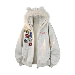 Толстовка Unisex Hooded Moderate Cardigan HUANQIU, светло-серый красный