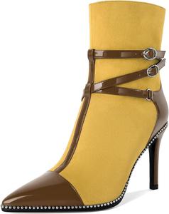 Женские ботильоны SAMMITOP на высоком каблуке с острым носком, сексуальные с ремешком и пряжкой, молнией, серебристыми бусинами, осенне-зимние короткие сапожки, туфли на каблуке 10 см