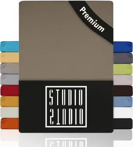 Простыня на резинке Premium 90x200 см - 100x220 см, 170 г/м², гребенной хлопок с 3% эластана, 100, простыня также подходит для высоких матрасов, пружинных кроватей и водяных кроватей высотой до 35 см - серо-коричневый STUDIO