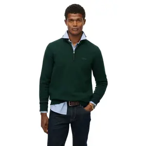 Свитер Superdry из шерстяной смеси с половинной молнией, зеленый