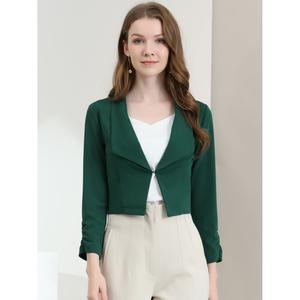 Женский укороченный пиджак с длинными рукавами и зубчатыми лацканами ALLEGRA K, серо-голубой