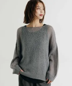 Пуловер свободной вязки из мохера, плотность плетения 5 нитей на дюйм Studio Clip, цвет Grayish Green 16