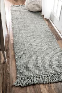 Ковер nuLOOM, 77 x 366 см, Daniela Jute Tassel Hand Woven, Grey, сплошной дизайн в деревенском стиле, натуральное волокно, для спальни, столовой, гостиной, прихожей, офиса, входной зоны