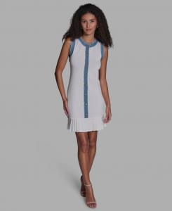 Женское платье с круглым вырезом и оборками по низу BCBG, Cream/Blue