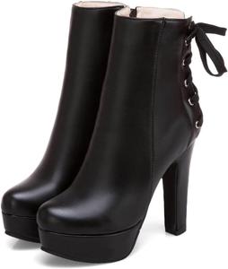 Женские ботильоны на высоком каблуке oiangi, модные повседневные с круглым носком, закрытым носком, шнуровкой и молнией, на платформе, однотонные, из кожи, с каблуком, Black