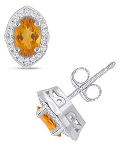 Серьги-гвоздики с бриллиантами и драгоценными камнями (общий вес 1/5 карата) в оправе из белого золота 10 карат (также доступны в оправе из желтого золота 10 карат) Macy's, Citrine White Gold