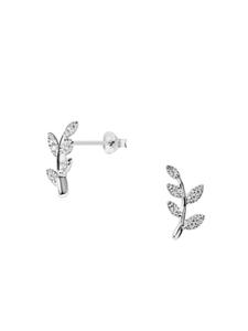 Alexander York Серьги-гвоздики в форме листа из циркония, серебро 925 пробы, комплект из 2 штук