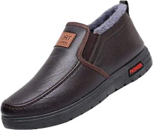 Мужские кожаные зимние ботинки, зимние снежные ботинки без шнурков с теплой искусственной меховой подкладкой, водонепроницаемые ботинки для прогулок и вождения Zplmide, Coffee