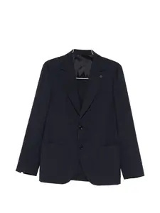 Пиджак из чистой шерсти с пуговицей-брошью Lardini, синий