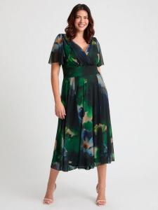Платье миди Victoria Floral с рукавами ангел Scarlett & Jo, Green/Blue