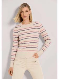 MADELEINE Свитер с круглым вырезом и полосками жемчужно-белого/сиреневого цвета