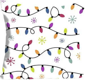 Декоративная подушка Queence "Коннор", с разноцветной гирляндой, чехол без наполнения, 1 шт 40х40 см, цвет bunt + bedruckt