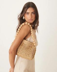 Сумка через плечо ASOS DESIGN с ручкой из соломы и бусинами, нейтральный цвет
