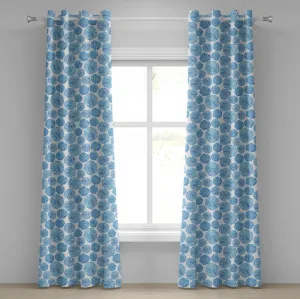 Шторы на люверсах ABAKUHAUS с акварельным рисунком, с японским цветочным узором в виде кругов и лепестков - Весна вдохновила нарисованную на Востоке руку, декоративные двухпанельные шторы, 280 см x 225 см, небесно-голубой цвет Abakuhaus