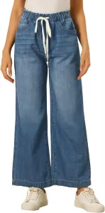 Allegra K Casual Denim Pants для женщин, мешковатые, с эластичным поясом и широкими штанинами