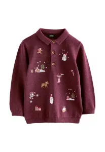 Поло-Рубашка стандартного кроя с вышивкой по всей поверхности, посвященная рождеству. Next, Plum Purple