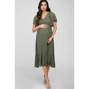 Платье для беременных со сборками и рюшами Pinkblush, Olive Green