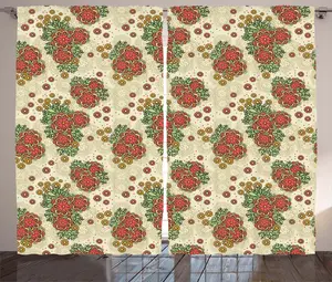 Оранжевая штора в деревенском стиле ABAKUHAUS, цветочная осенняя тема, универсальные ленточные шторы для гостиной с петлями и крючками, 280 x 245 см, цвет оранжевый и оливково-зеленый Abakuhaus