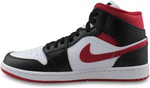Кроссовки Nike Air Jordan 1 Mid для мужчин, White/White/Gym Red/Black