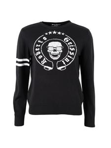 Черный вязаный свитер с черепом и стразами Roberto Geissini