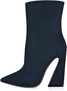 Женские ботильоны XYD с боковой молнией, высокие каблуки, закрытый носок, осень-зима, универсальная обувь для повседневной носки и событий, Dark Blue