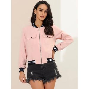 Женская куртка-бомбер с воротником-стойкой и длинным рукавом на молнии с карманом и клапаном ALLEGRA K, коричневый