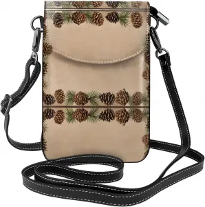 Небольшая сумка для телефона с принтом в виде сосновых шишек, сумка через плечо с магнитной застежкой и отделениями для карт, из искусственной кожи Ultra Fiber.
