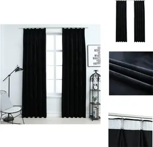 Плотные шторы с крючками, 2 шт., бархат, черный, 140 x 175 см - Шторы и портьеры vidaXL