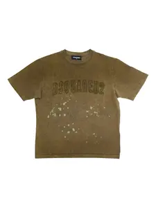 Футболка с принтом-логотипом и эффектом капель краски DSQUARED2 KIDS, зеленый