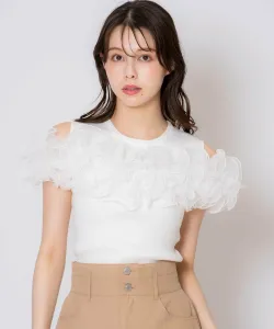 Вязаный свитер с оборками и мотивами Noela, цвет Off White