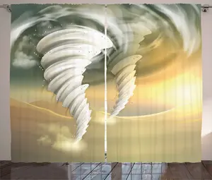 Штора в деревенском стиле Торнадо от ABAKUHAUS, абстрактный ураган-водоворот, присборенная штора для спальни с петлями и крючками, 280 x 245 см, бледно-шалфейно-зеленый, желтый Abakuhaus