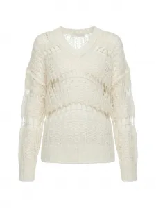 Свитер с v-образным вырезом и ажурной вязкой Fabiana Filippi, нейтральный