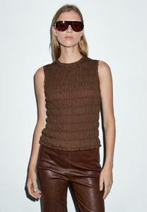 Топ Massimo Dutti CREW NECK WITH GATHERED DETAIL, Dark Brown