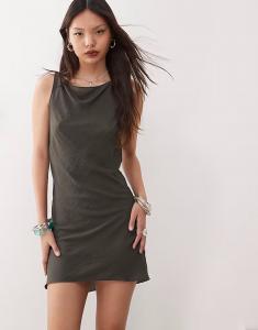 Полупрозрачное мини-платье с вырезом-лодочкой темно-серого цвета Weekday