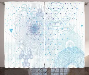 Шторы ABAKUHAUS в стиле "Абстрактный деревенский", геометрические мотивы, наука, универсальные ленточные шторы для гостиной с петлями и крючками, 280 x 225 см, небесно-голубой, темно-синий потолочный Abakuhaus