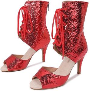 Женские танцевальные туфли на высоком каблуке с шнуровкой denova для латинских и бальных танцев Denova's, Red Outdoor