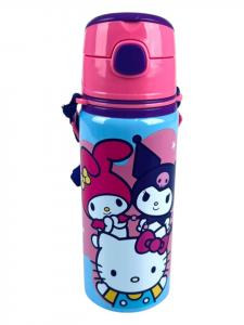 Алюминиевая бутылка для воды Hello Kitty объемом 600 мл с откидной крышкой и ремешком для переноски, розового цвета